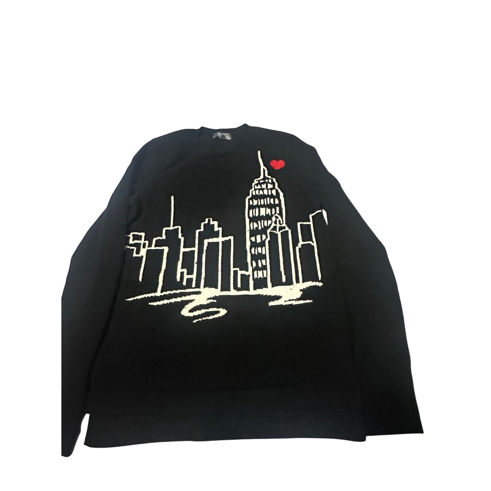 Neiman Marcus Cashmere Sweater Women Small Black NYC Skyline Empire State Heart